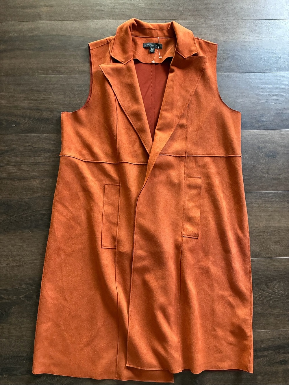 NWOT Joan Vass Sleeveless Long Vest in Burnt Orange